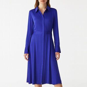 Nouvelle Silk95Five Le Marais Silk Dress Blue Midi Long Sleeve M
